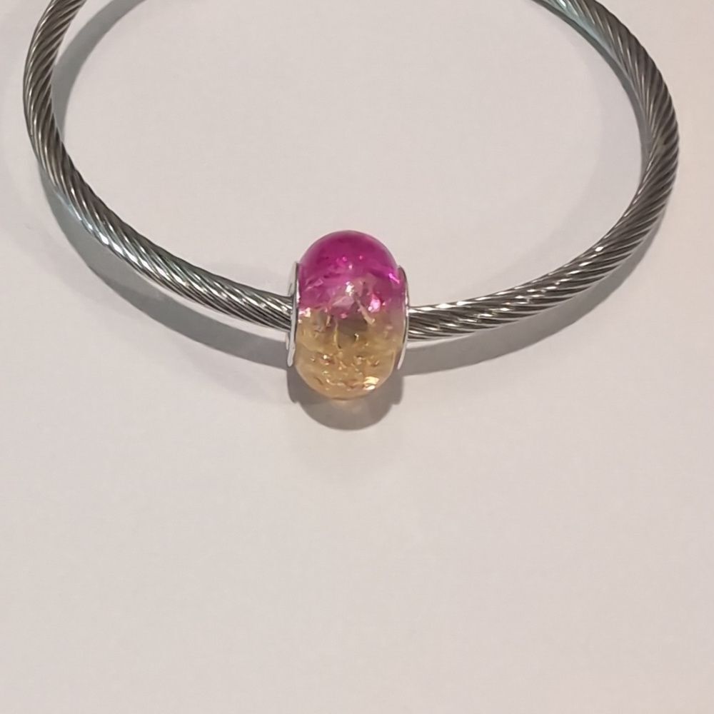 Silver Pink and Yellow Charm for Pandora Style Bracelet‎